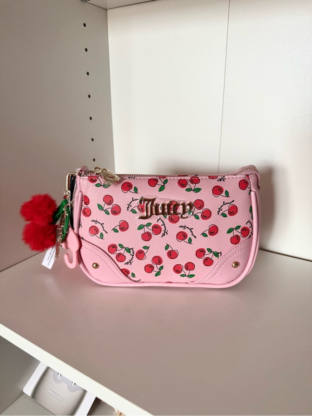 Juicy Couture “Cherry Girl” Pink Cherry Print Pouch with Charm